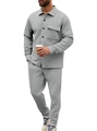 Ensemble décontracté gris pour homme en maille gaufrée avec chemise et pantalon ajusté - S / Gris