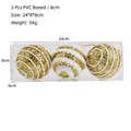 Set of three 8cm white spiral glitter Christmas balls in a clear PVC display box - Gold Glitter White Spiral (Style 3) / Set of 3/8CM