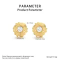 Detailed view of golden stainless steel sunburst earrings with centered crystal rhinestones - Gold Sunflower Rhinestone Style (KE116425-KFC)