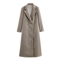 Lange oversized damesjas met houndstooth-patroon en dubbele knopen in bruin en beige tinten - XS / Bruin Houndstooth