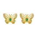 Golden butterfly stud earrings with green marquise stones and white cubic zirconia - Green Gemstone Butterfly