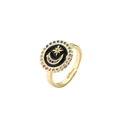 Goldener Ring mit schwarzem Mond und Stern Emaille und einem buntem Edelstein-Heiligenschein - Einstellbar Offen / Schwarz (Stern Mond)