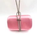 Elegant pink satin evening clutch bag with a knotted silver rhinestone shoulder strap - Pink