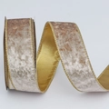 Champagne velvet ribbon with gold edges and yellow satin back for holiday gift wrapping - 4cm*10 Yards / Light Champagne