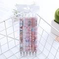 Set of 6 cute cartoon animal retractable gel pens with pink and blue checkered patterns - Kara Bear