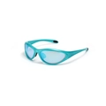 Futuristische Y2K-Sportsonnenbrille in Türkis mit blau verspiegelten Gläsern im Profil - Perlblau