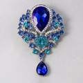 Luxury vintage brooch featuring pear-shaped sapphire blue crystal and silver leaf accents - XD7406-3-Silver Dark Blue Gemstone Luxury