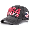 Berretto da baseball vintage slavato 1964 America grigio antracite con ricamo e dettagli - Regolabile / Nero