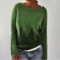 Detail of green knit sweater showing gradient forest silhouette and fuzzy mohair texture - 3XL / Tops / Green Pine (9125#)