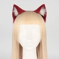 Handmade dark red plush fox ear headband for cosplay and Lolita accessories style - Red White