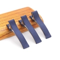 Three dark blue ribbon wrapped alligator hair clips on wooden stand for women - 5CM Ribbon Wrapped Clip / Navy Blue
