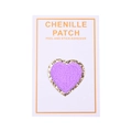 Detail of purple chenille heart patch with gold glitter edge and peel-and-stick backing - Heart / Purple
