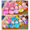 Cute luminous peach pig liquid quicksand keychain with floating snowflakes and bells - Colored Hardware Style / Multicolor