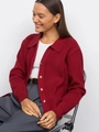 Elegant dark red lapel knit cardigan featuring textured ribs and golden relief buttons - S / Burgundy