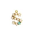 Close-up of golden letter S pendant featuring white pearls and a light blue pearl accent - Pearl Letter S - Blue