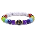 Chakra beaded bracelet with natural matte stones and a golden Sanskrit mantra bead - White Turquoise 7 Chakra Style (Style-05)