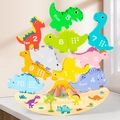 Bunte hölzerne Dinosaurier Stapelsteine mit Zahlen 1-10 auf einer Balancebasis - Mehrfarbiger Magnetischer Dinosaurier