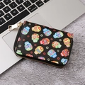 Gothic sugar skull PU leather small zipper wallet with multiple card slots and gold hardware - 129B-Black Colorful Sugar Skull