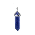 Hexagonal column lapis lazuli pendant with blue crystal and silver metal clip - Sun Charm / Lapis Lazuli