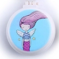Portable folding hairbrush with white case featuring a cute pink-haired cartoon girl - Mermaid 003