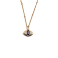 Dettaglio del ciondolo a occhio dorato con zircone blu e cristalli bianchi su catena - Occhio con Pietra Centrale Marquise-CN001111YS