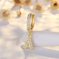 S925 silver hoop earring with gold plating and paved zircon crystal letter A pendant - Letter A (Gold)