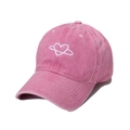 Pink washed cotton baseball cap with heart embroidery in a vintage distressed style - 58cm / Pink