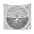 Dettaglio dell'arazzo albero della vita bohémien con grafiche di sole e luna - QY426-3 Albero Yin Yang Bianco e Nero / 73*95CM