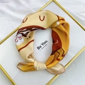 Silky bright yellow square scarf with cartoon illustration and decorative knot - 53cm / 9 Coffee Chocolate