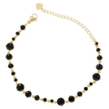 Detail of gold bracelet with alternating black faceted stones and heart charm tag - Gold Black Zirconia