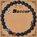 Black matte stone football bracelet with tiger eye bead and soccer charm on a card - Soccer Bracelet-2 (Black Beads + Silver Metal Soccer Bead + Tiger Eye)