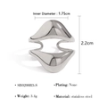 Anello aperto in acciaio inossidabile argento stile lava con dimensioni interne - Anello Ondulato a Doppio Strato (SR020083-S) / Argento
