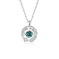 S925 sterling silver necklace with a round blue gemstone pendant and white diamonds - Moissanite Blue Green Stone Silver