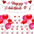 Detailed view of Valentine's Day party kit with heart banners and glittery toppers - Banner and Balloons and Cake Toppers Party Set