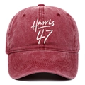 Vintage washed cotton baseball cap in burgundy with white Harris 47 embroidery - Burgundy