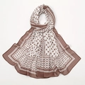 Close-up of lightweight chiffon scarf with vintage geometric leaf patterns in brown and white - 180*70cm / VS744-Khaki
