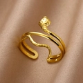 Close-up of golden vintage snake ring with dual bands and textured snake head detail - Style 5-Double Layer Ring