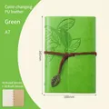 Vintage A7 grass green PU leather notebook with leaf embossment and metal pendant - Lined / Green / A7