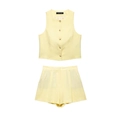 Zweiteiliges Damen-Set aus Leinenmischung mit ärmelloser Weste und Shorts mit hoher Taille - Gelbes Set