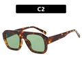 Übergroße quadratische Sonnenbrille in Schildpattoptik mit hellgrünen Gläsern im Vintage-Stil - Leopard-Rahmen Dunkelgrüne Gläser