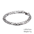 Bracciale a catena NK in acciaio inossidabile argento lucido con trama diamantata, 205 mm - Catena Piatta Con Motivo a Diamante Inciso Larghezza 7mm (KB126681-Z)