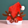 Red plush Christmas hat with brown reindeer antlers, snowflakes and checkered bow - Adult Thickened Reindeer Hat (Coffee)