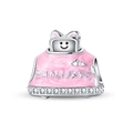Detail of pink toaster charm with holiday text and cubic zirconia on 925 silver - Holiday Toaster Pendant (PAC1294)