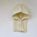 Toddler balaclava scarf hat in cream knit with two heart-shaped functional buttons - 48-52CM (Recommended 2-6 Years) / Heart Milk White
