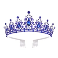 Close-up of royal blue crystal tiara with pear-cut gemstones and silver combs for bridal wear - Silver Base - Sapphire Blue