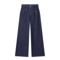 High waist wide leg dark blue denim jeans with matching belt and relaxed fit style - XS / Dark Blue