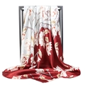 Elegante zijden sjaal 90x90cm crème en bordeauxrood met mooie magnolia bloemenprint - 90*90cm / Wijnrood Patchwork Bloemen