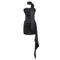 Détail de la robe bustier noire en satin avec ruban licou élégant et tissu brillant - XS / Noir