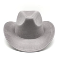 Close-up of a light gray suede cowboy hat showing intricate stitching on the curled brim - M (56-59cm) / Light Gray