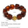 Pulsera retro con cuentas cuadradas de acrílico, bola de acero inoxidable y piedra natural - Estilo de Cuenta Cuadrada (Ámbar)